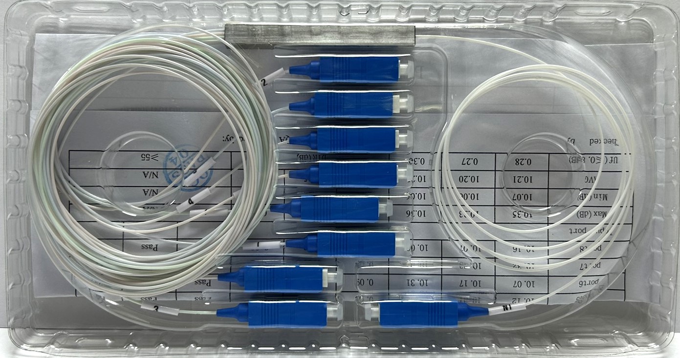 PLC 1х8 G.657А 0,9 мм 1 м разветвитель планарный, гильза, оконцованный SC/UPC