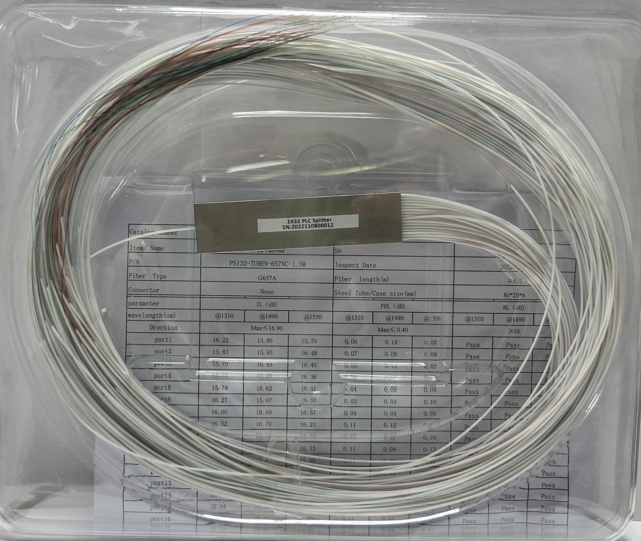 PLC 1х32 G657A 0,9 мм 1,5 м разветвитель планарный, гильза, неоконцованный