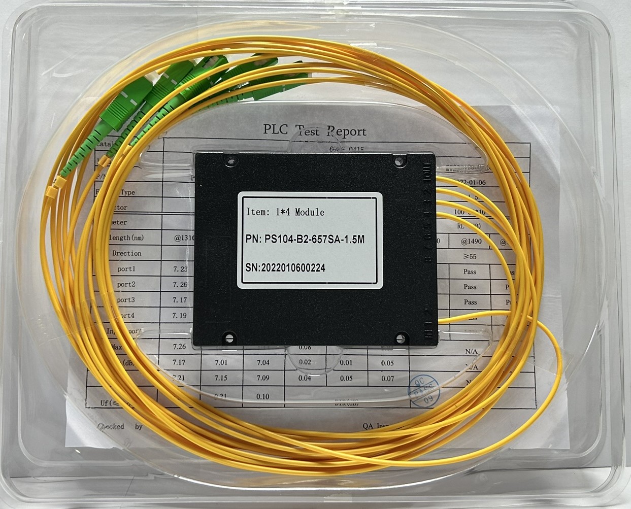 PLC 1х4 G.657А 2,0 мм 1,5 м разветвитель планарный корпусный оконцованный SC/APC