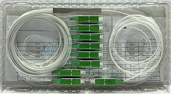 PLC 1х8 G.657А 0,9 мм 1 м разветвитель планарный, гильза, оконцованный SC/APC